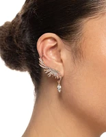 Rose Gold Diamante Wing Drop Cuff Earrings