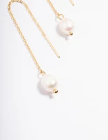 Gold Plated Stainless Steel Freshwater Pearl Thread Through Earrings