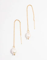 Gold Plated Stainless Steel Freshwater Pearl Thread Through Earrings