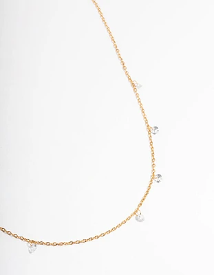 Gold Plated Stainless Steel Cubic Zirconia Drop Fine Chain Necklace