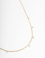 Gold Plated Stainless Steel Cubic Zirconia Drop Fine Chain Necklace