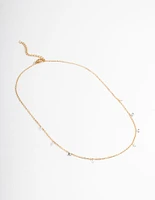 Gold Plated Stainless Steel Cubic Zirconia Drop Fine Chain Necklace