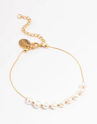 Gold Plated Stainless Steel Freshwater Pearl & Ball Chain Bracelet