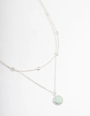 Silver Plated Amazonite Diamante Statement Layered Necklace