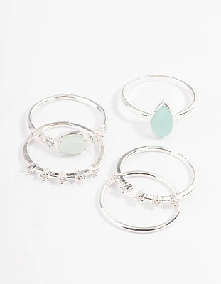 Silver Plated Amazonite Cubic Zirconia Dainty Stack Ring