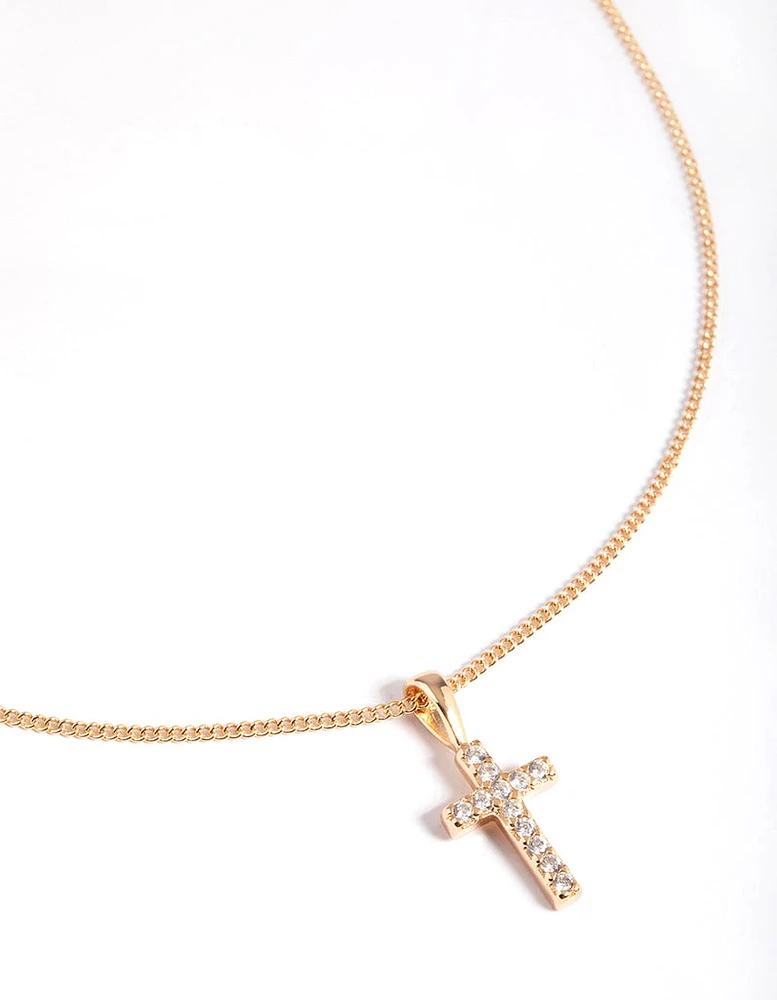 Diamond Simulants Gold Tiny Cross Necklace