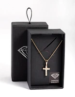 Diamond Simulants Gold Tiny Cross Necklace