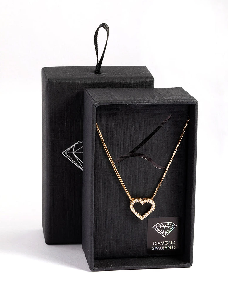 Diamond Simulants Open Heart Necklace