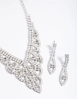 Diamond Simulants Silver Fancy Statement Earrings & Necklace Set