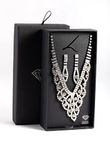 Diamond Simulants Silver Fancy Statement Earrings & Necklace Set