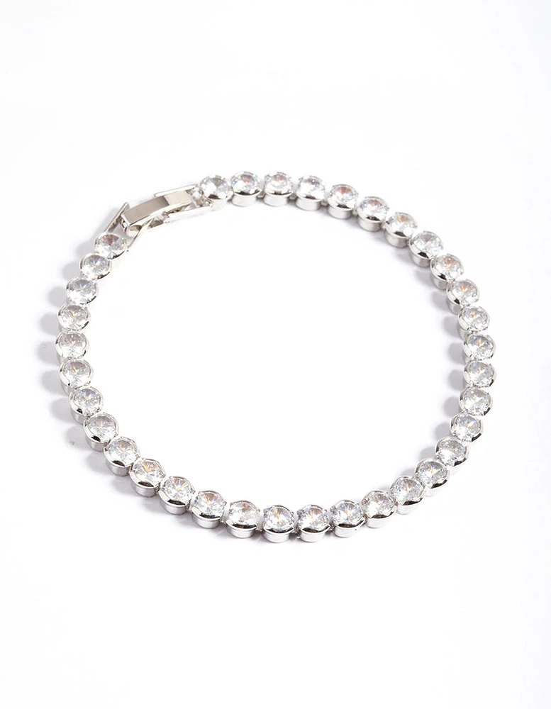 Silver Diamond Simulant Round Tennis Bracelet