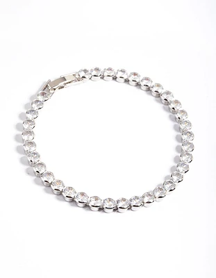 Rhodium Diamond Simulant Round Tennis Bracelet