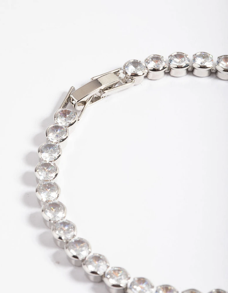 Silver Diamond Simulant Round Tennis Bracelet