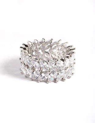 Diamond Simulants Rhodium Marquise Statement Ring