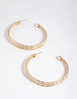 Gold Multi Diamante Cut Hoop Earrings