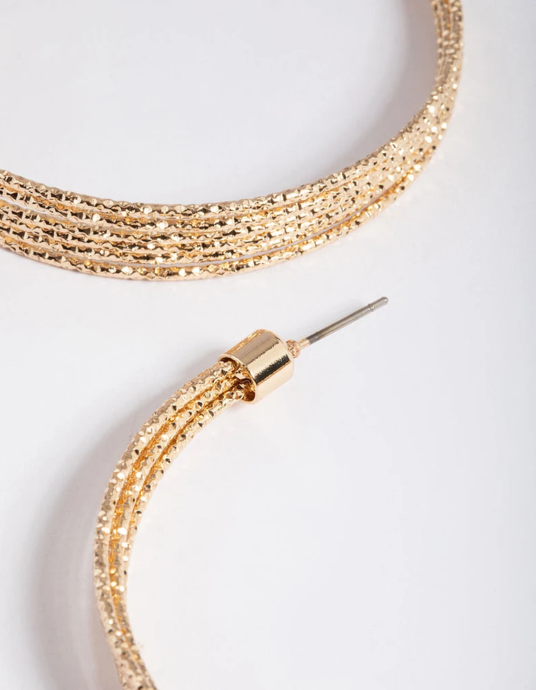 Gold Multi Diamante Cut Hoop Earrings