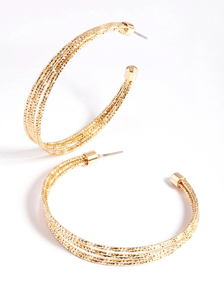 Gold Multi Diamante Cut Hoop Earrings