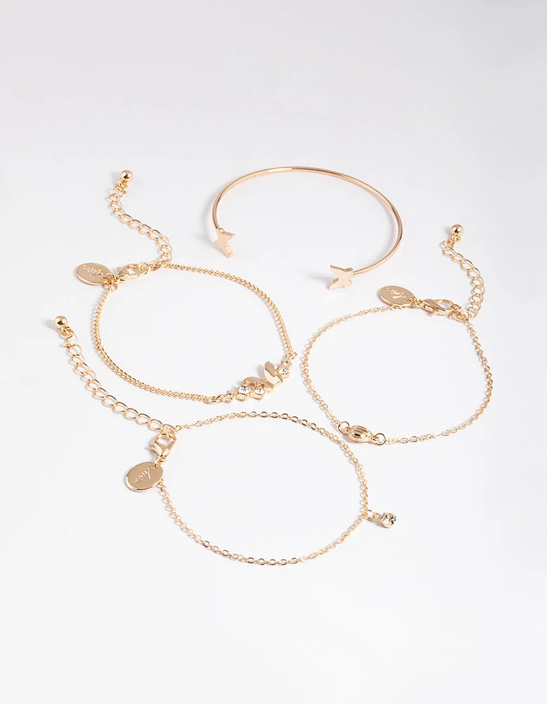 Gold Diamante Butterfly Twist Bracelet 4-Pack