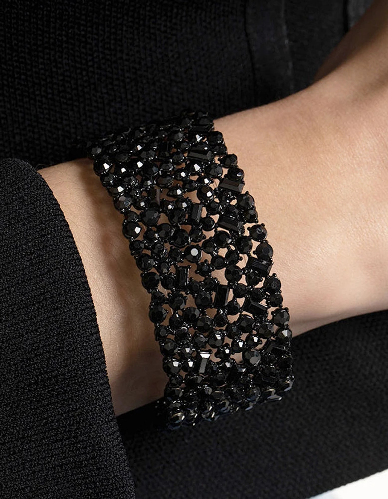 Black Embellished Stone Stretch Bracelet