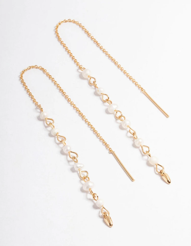 Gold Plated Six Mini Freshwater Pearl Threader Earrings