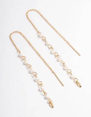 Gold Plated Six Mini Freshwater Pearl Threader Earrings