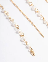 Gold Plated Six Mini Freshwater Pearl Threader Earrings