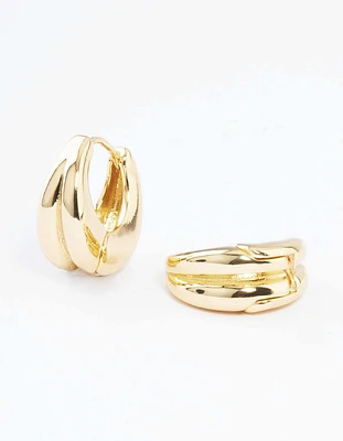 Gold Plated Double Hoop Huggie Earrings