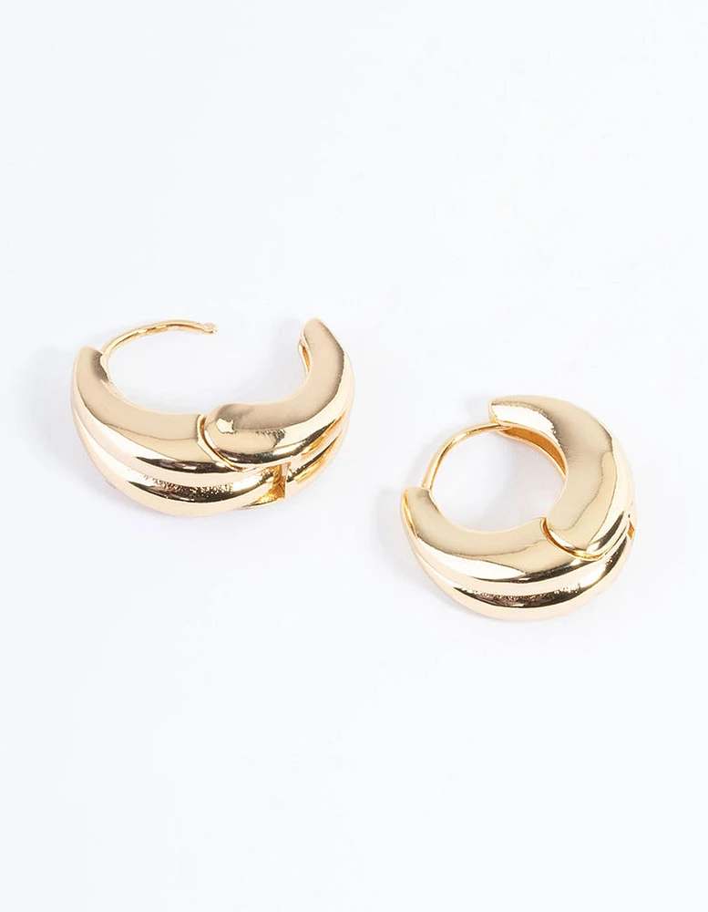 Gold Plated Double Hoop Huggie Earrings