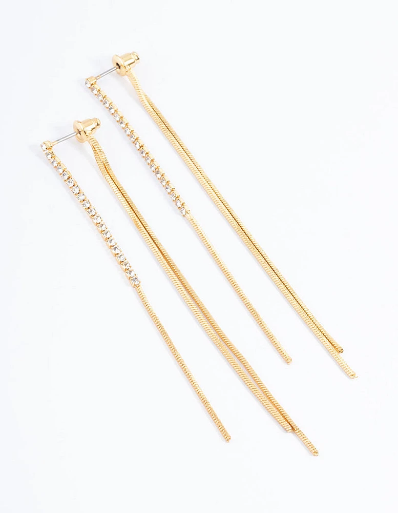 Gold Plated Diamante Front & Back Sandwich Earrings