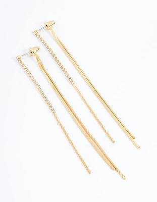 Gold Plated Diamante Front & Back Sandwich Earrings