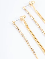 Gold Plated Diamante Front & Back Sandwich Earrings