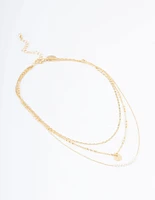 Gold Plated Fine Three Layer Bead Disc Necklace