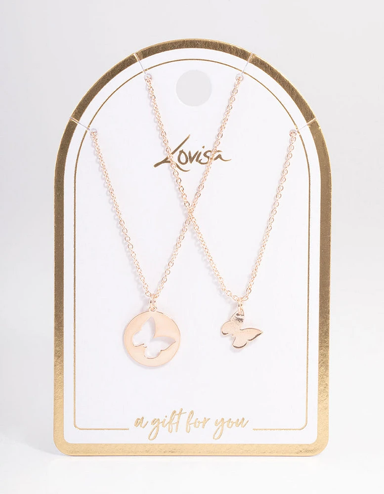 Rose Gold Butterfly Cut Out Necklace Pack