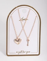 Rose Gold Heart & Key Necklace Pack