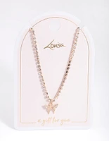 Rose Gold Cupchain Diamante Butterfly Necklace