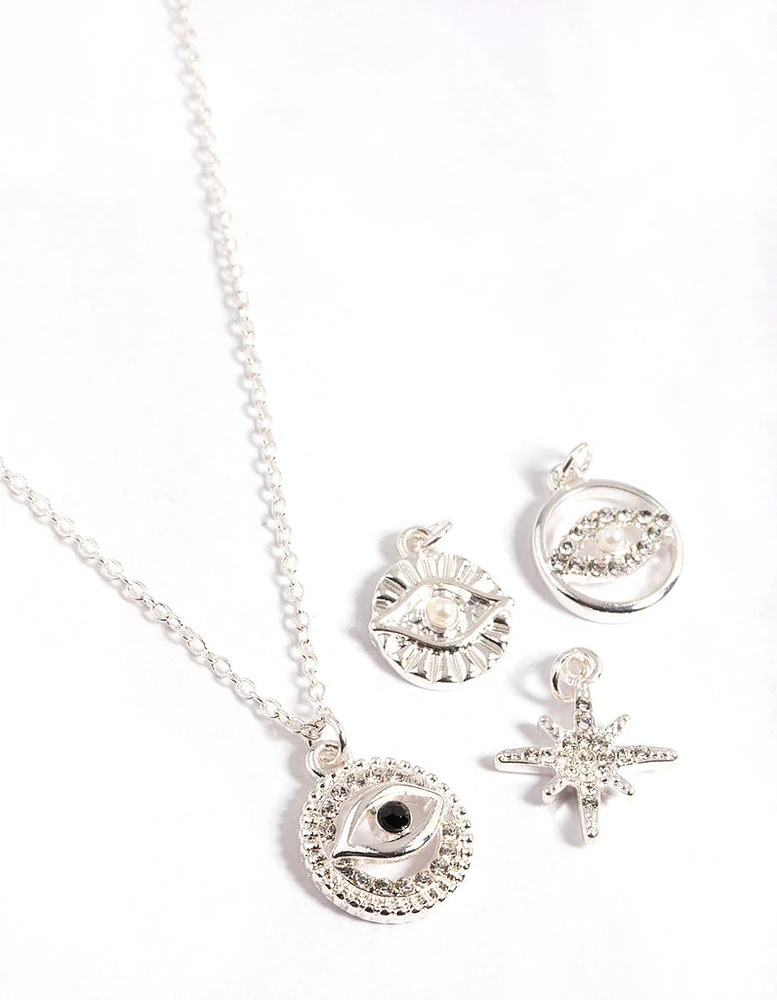 Silver Celestial & Evil Eye 4 Chain Necklace