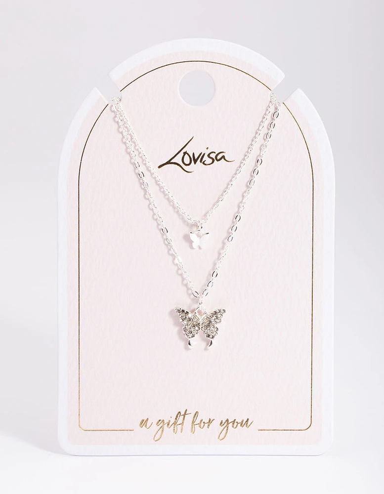 Silver Dainty Diamante Butterfly Necklace