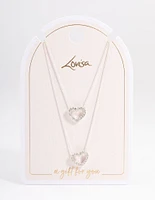 Silver Double Diamante Open Heart Necklace