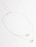 Silver Double Diamante Open Heart Necklace