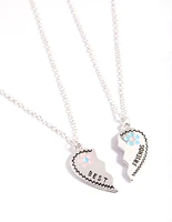 Silver Best Friend Flower Heart Necklace Pack