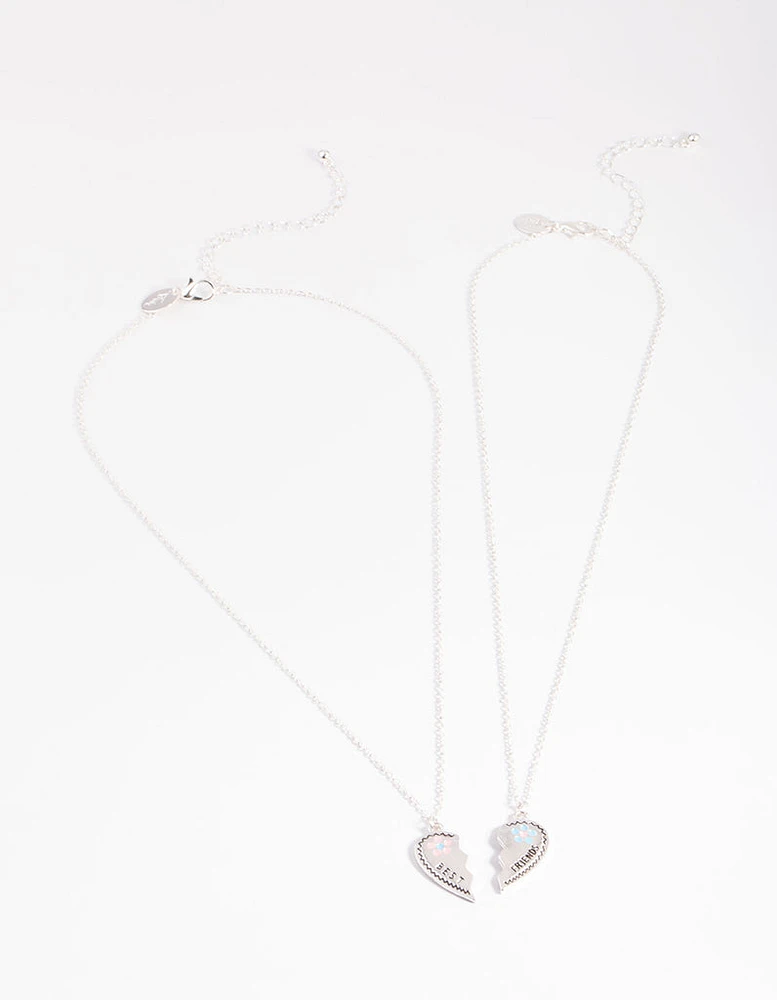 Silver Best Friend Flower Heart Necklace Pack