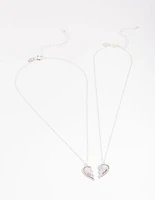 Silver Best Friend Flower Heart Necklace Pack