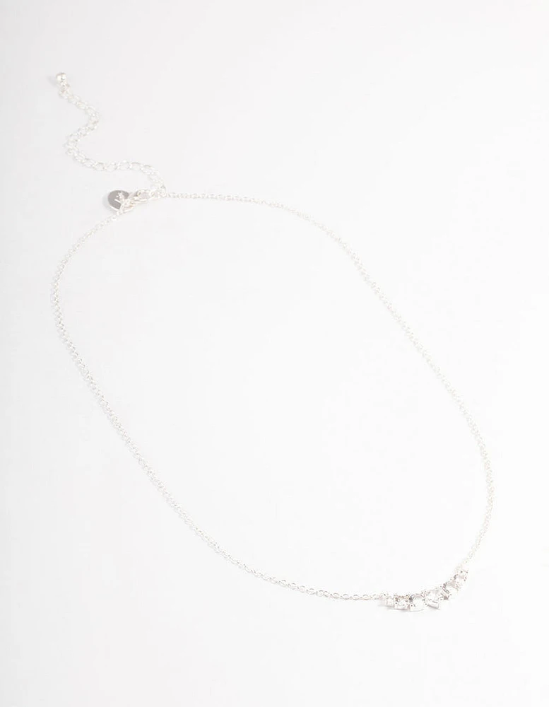 Silver Diamante Curve Bar Necklace