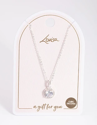 Silver Pretty Diamante Pendant Necklace