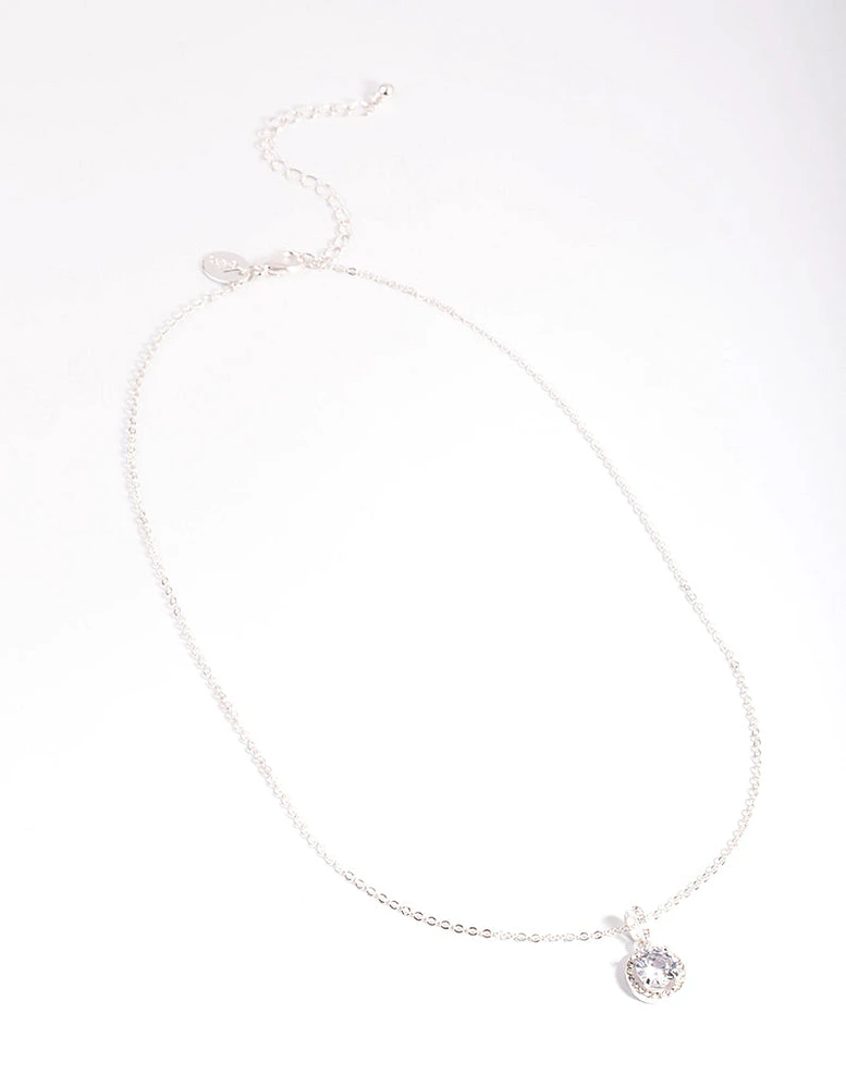 Silver Pretty Diamante Pendant Necklace