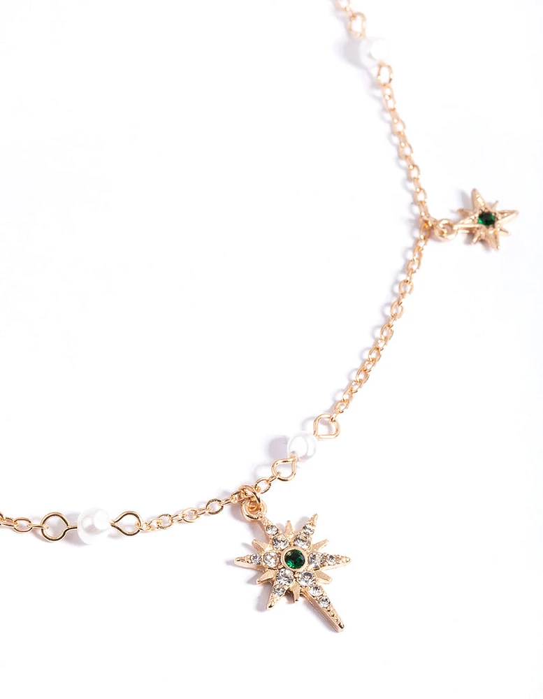 Gold Celestial & Pearl Satin Necklace