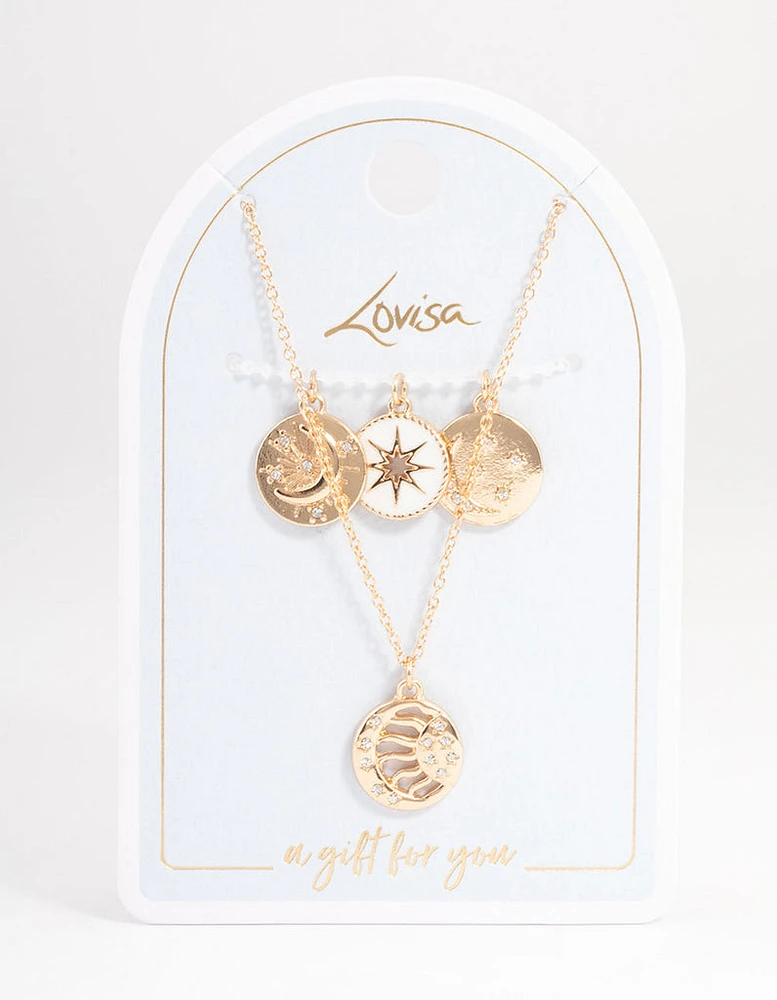 Gold Celestial Charm Necklace Pack