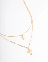 Gold Mixed Textured Cross Necklace