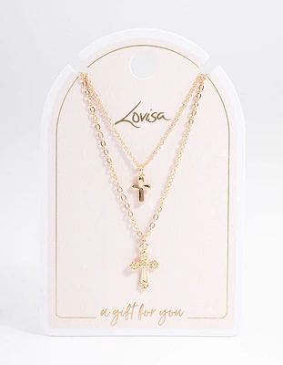 Gold Mixed Textured Cross Necklace