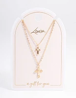 Gold Mixed Textured Cross Necklace